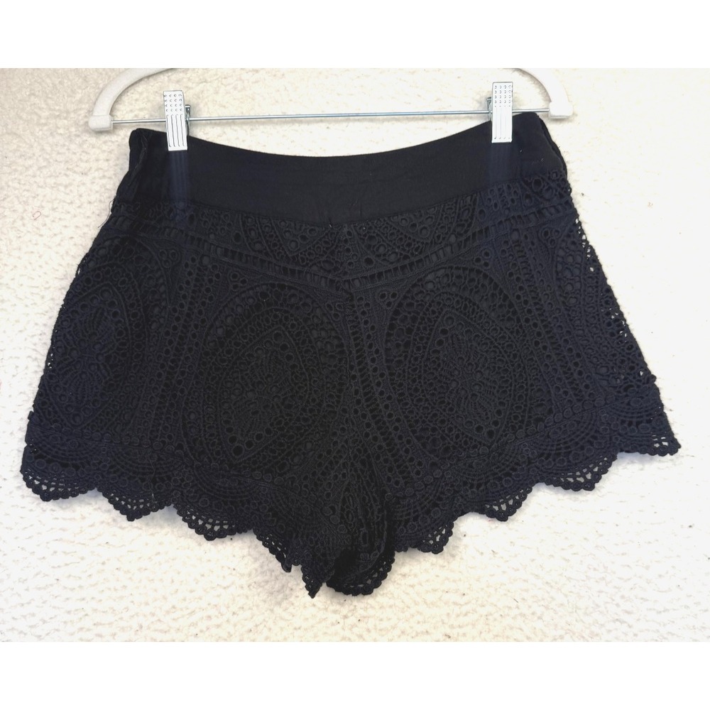 Surf Gypsy Shorts Womens Medium Black Lace Crochet Cottage Boho Beach Whimsygoth